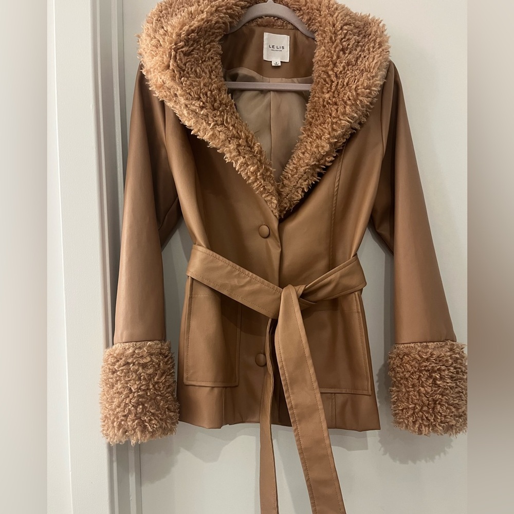 Le Lis Small Brown Teddy Jacket with Faux Fur Trim